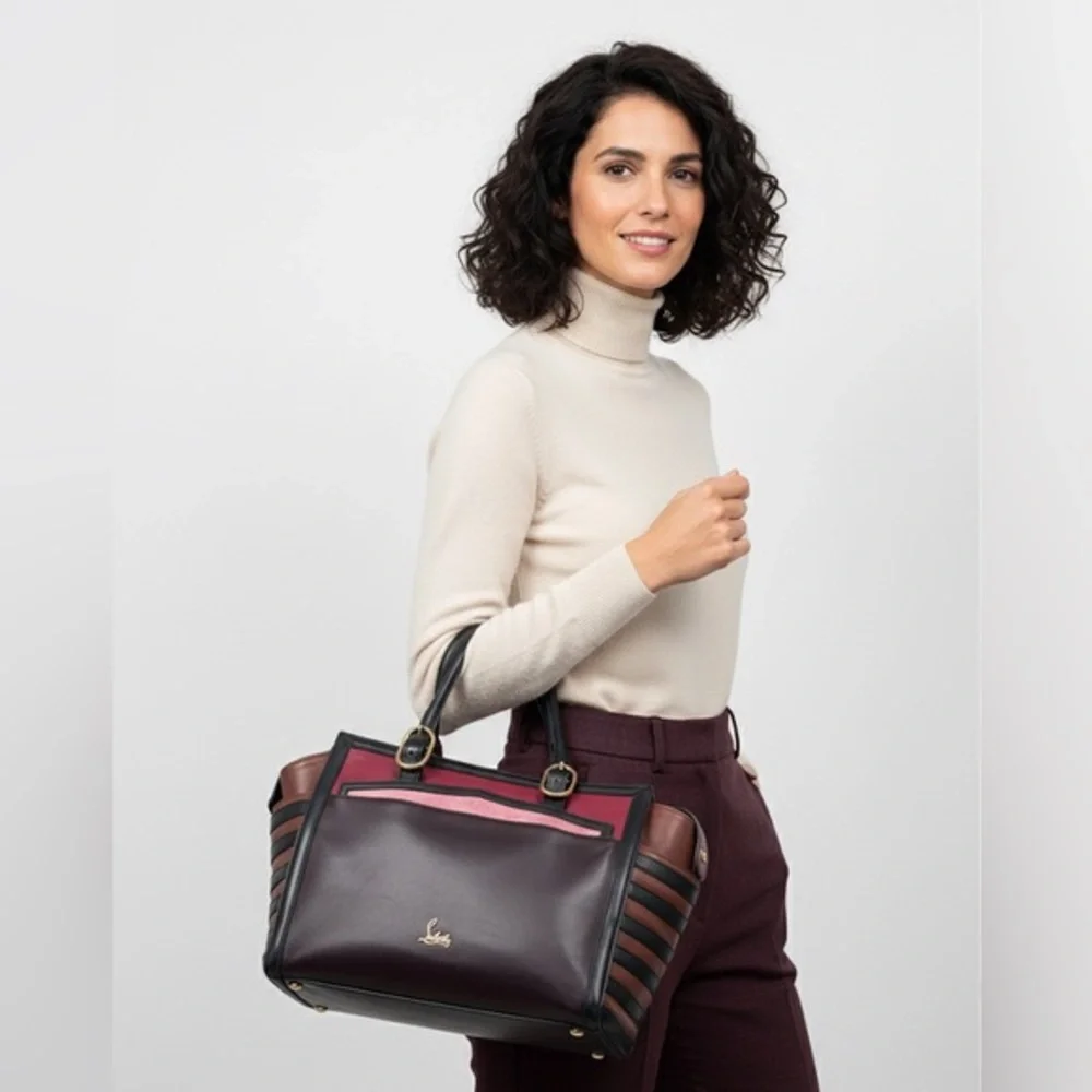 Christian Louboutin Farida Large Leather & Suede Tote Bag – Burgundy/Black/Red - Picture 3 of 16